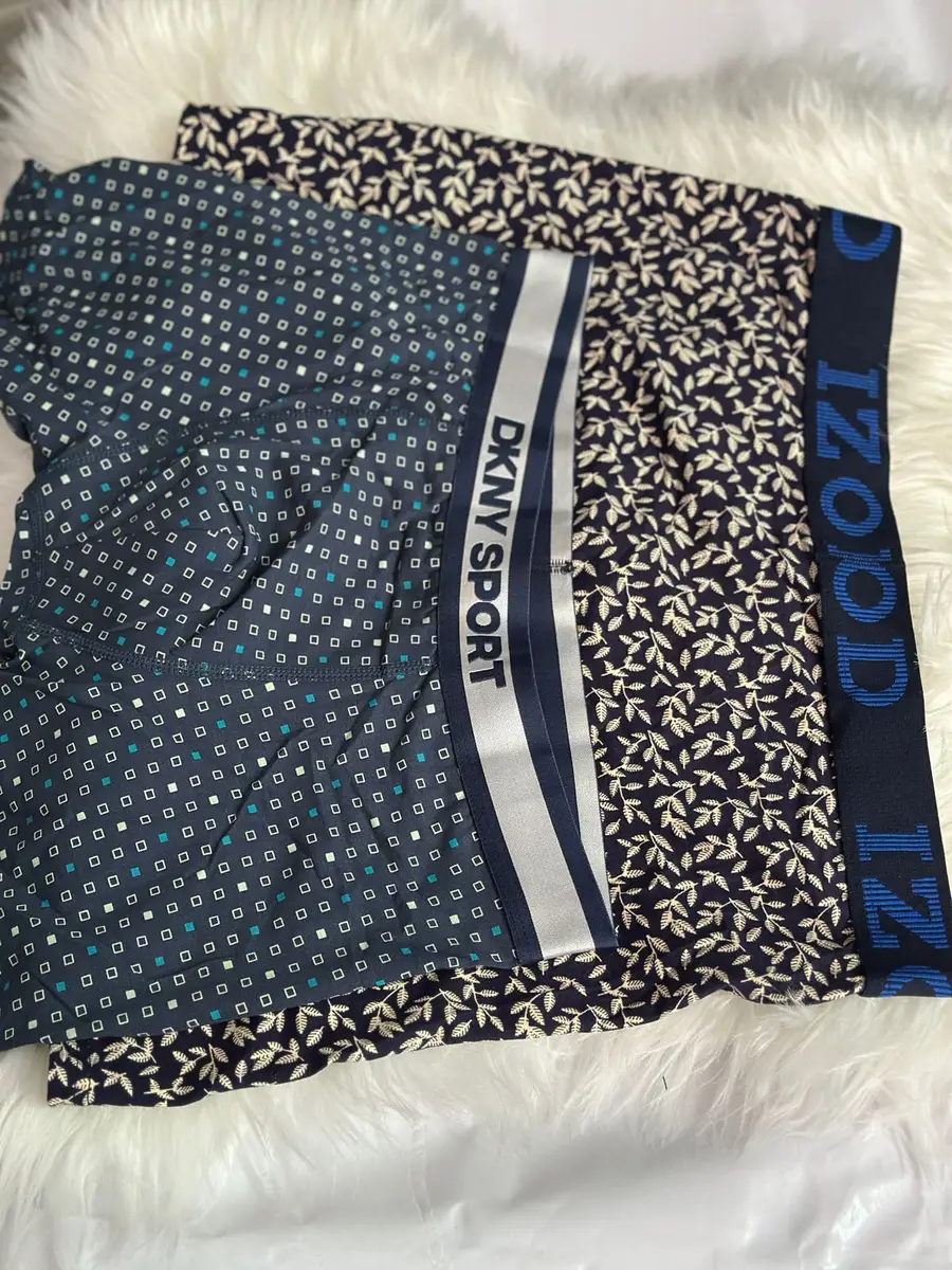 DKNY SPORT Men's Geometric Grid Boxer Briefs – Dark Teal / Blue