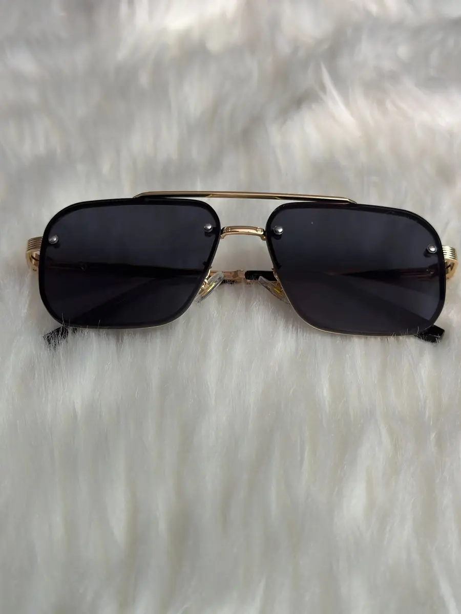 Cartier Rimless Flat-Top Rectangular Aviator Sunglasses – Gold & Dark Tint