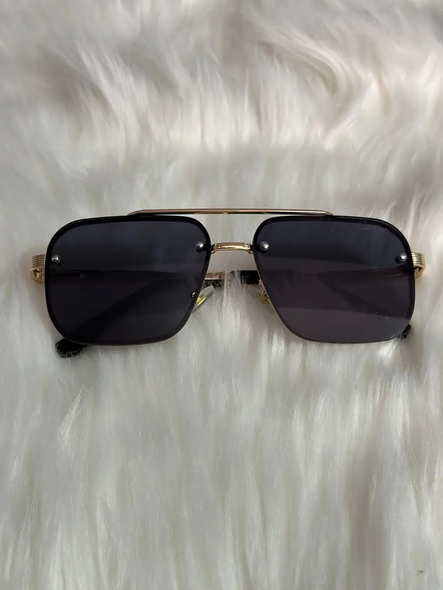 Cartier Rimless Flat-Top Square Aviator Sunglasses – Gold Hardware / Black Lens