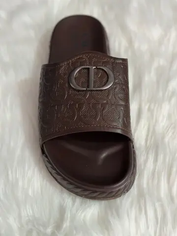 Christian Dior Men's Dark Brown Embossed Monogram Leather CD Logo Slides
