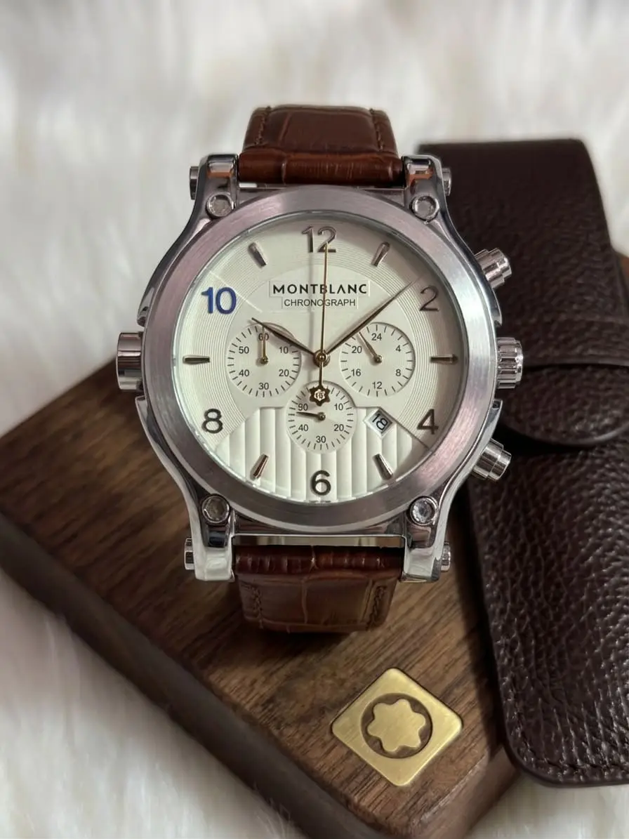 MONTBLANC Men's Chronograph Textured Dial Brown Leather Strap Watch