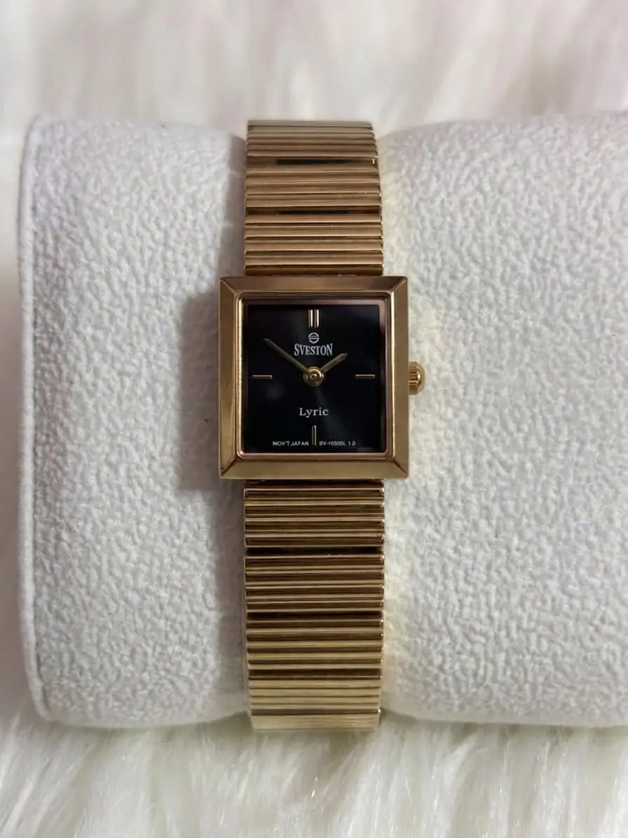 SVESTON Lyric Women's Gold-Tone Square Watch with Black Dial