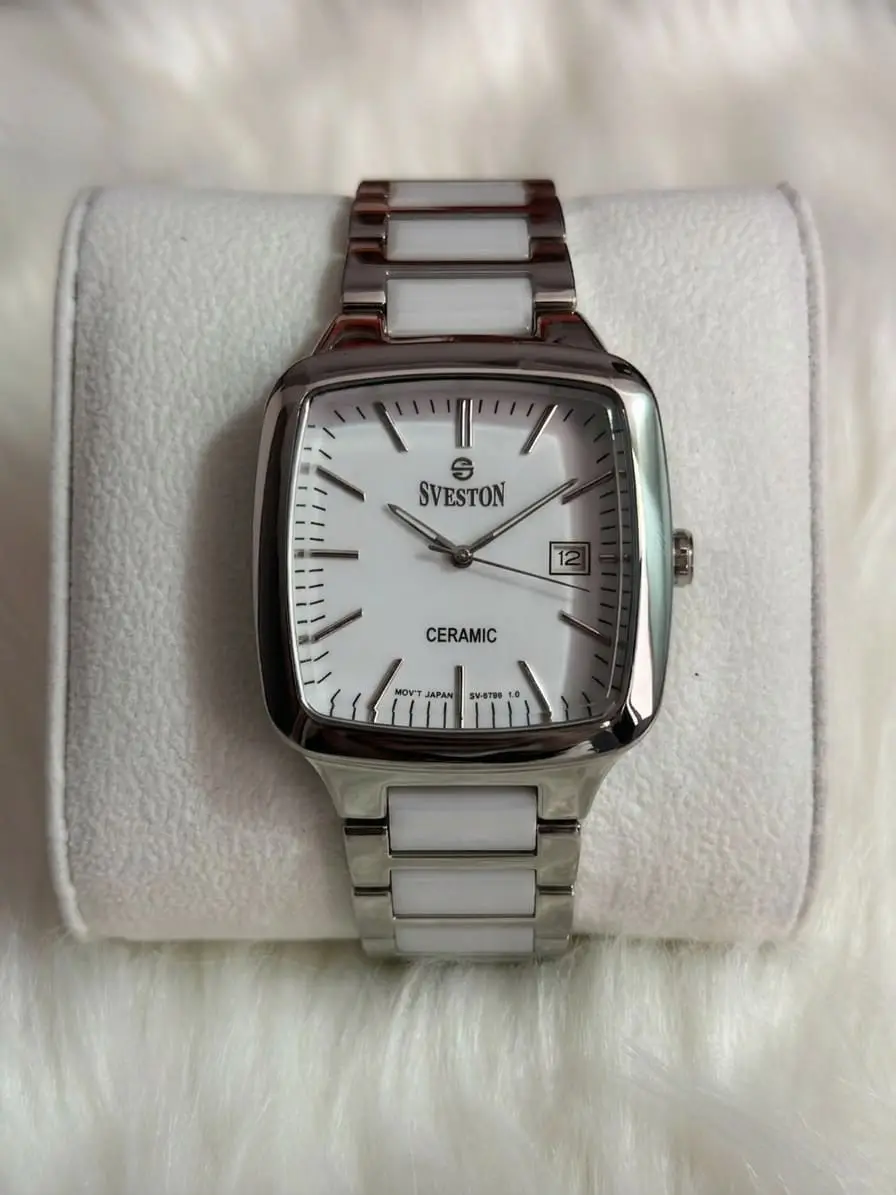 SVESTON Cushion White Ceramic & Stainless Steel Watch