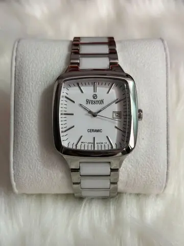 SVESTON Cushion White Ceramic & Stainless Steel Watch